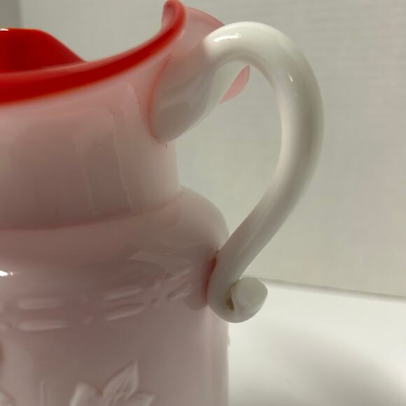 Vintage 1960's Kanawha Milk Glass Pitcher Encased with Red Glass - Picture 2 of 10